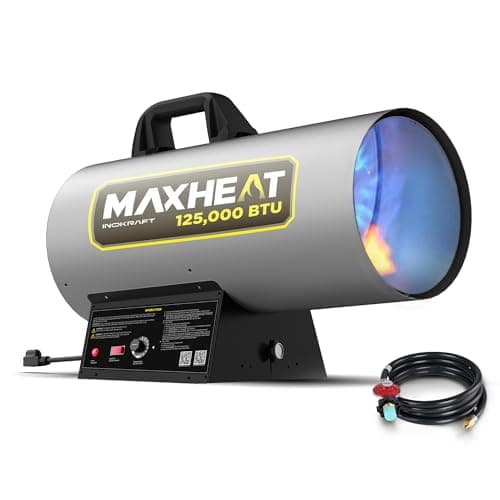 InoKraft Maxheat MH125 125,000 BTU Forced Air Propane Heater, Auto 25-95F On/OFF Control, Portable Garage/Shop Heater for Garages, Job Sites - 10ft Hose