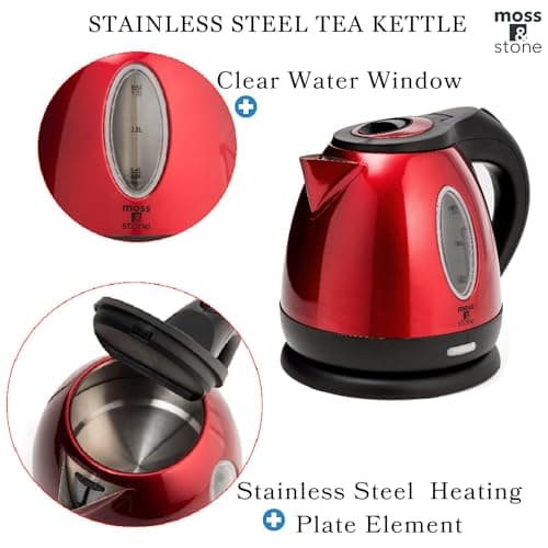 Moss & Stone 1.2L Stainless Steel Small Electric Kettle Red Color, Cordless 1500w Fast Boiling Pot, Portable Hot Water Electric Tea Kettle With Boil Dry Protection & Auto Shut-Off 5