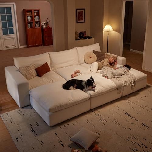 Vorthio Cloud Couch Sectional 113.8'' Oversized Modular Deep Seat Sofa L Shaped Comfy White Cloud Couch with Washable Cover for Living Room 3 Seater with 1 Ottoman 9