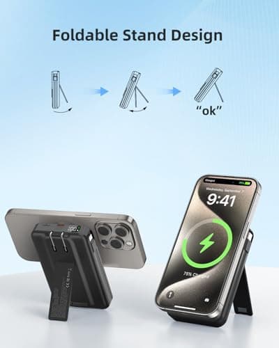 for Magsafe Portable Charger 10000mAh Wireless Magnetic Power Bank, 22.5W PD 3.0+QC 4.0 Fast Charging Battery Pack, Built-in Cables &AC Wall Plug &LED Display &Stand for iPhone 17/16/15/14/13 Series 7