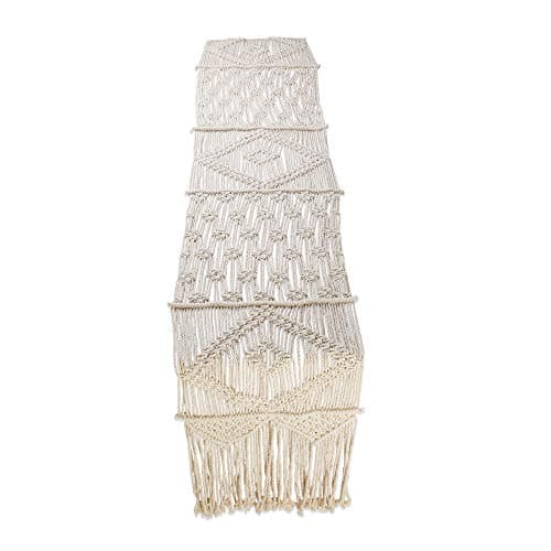Folkulture Table Runner 60 Inches Long | Macrame Table Runner for Dinner,Farmhouse,Boho and Woven Table Decor | Kitchen Decor - White (13" X 60")