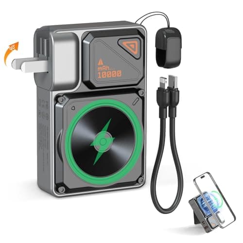 SEANCHEER P07 Magnetic Power Bank Charger 10000mAh Portable Charger with Built-in Cable and Foldable AC Plug, 22.5WMAX,Portable Charger with Built-in Cables for Samsung Google Pixel Moto iPhone iPad