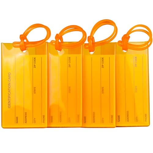 4 Pack TravelMore Luggage Tags for Suitcases, Flexible Silicone Travel ID Identification Labels Set for Bags & Baggage – Orange
