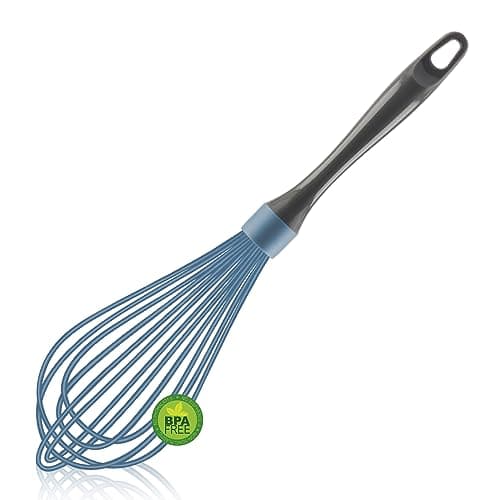 OYV Blue Silicone Whisk, Professional Plastic Whisks for Cooking Non-Scratch, Stainless Steel & Heat Resistant Rubber Wisk, Dishwasher Safe Whisk, 12-Inch