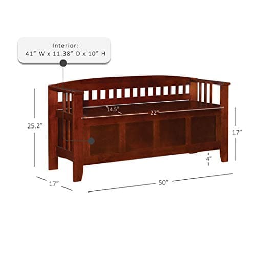 Linon Home Decor Storage Bench with Short Split Seat Storage, Walnut, 50 inchw x 17 inchd x 25.25 inchh. 13