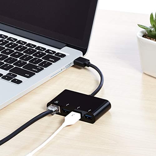 Amazon Basics 4-Port USB 3.0 Hub with 3 USB-A Ports & 1 RJ45 Gigabit Ethernet Port, High-Speed Network Adapter for Laptops, Black 5