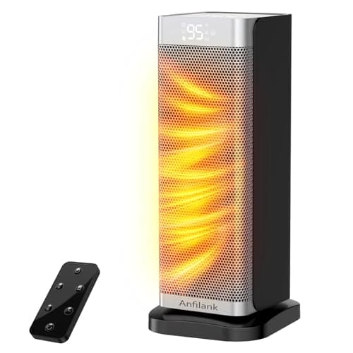Anfilank Space Heater with Room Temp Display, 1500W Fast Heating PTC Ceramic Electric Heater for Large Room, 70° Oscillation, Remote, Thermostat, 12H Timer, Quiet for Office and Bedroom