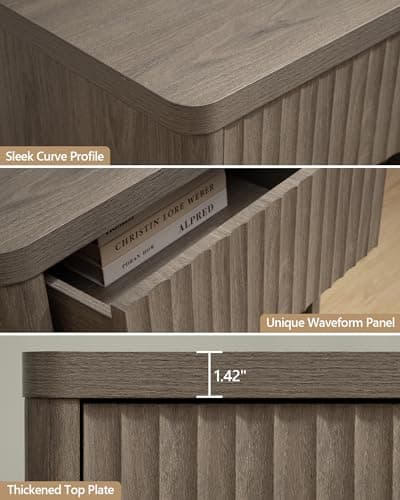 SICOTAS Night Stand Set of 2 Nightstands with Drawer Storage Fluted Bed Side Table End Table Large Modern Wide Bedside Stand Mid Century Night Stands for Bedroom Living Room Sofa Office, Grey Alder 5