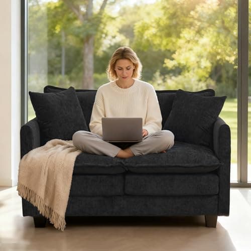 MUDANT Loveseat Sofa Cloud Sofa Couch 50'', Modern Loveseats 2 Seat Couch 27" Deep Seat with 2 Pillows for Small Spaces Apartment Studio Office Bedroom Living Room 8834-BLACK 9