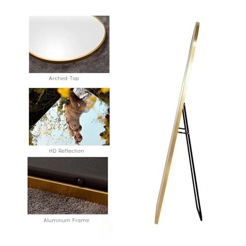 AyeWish Floor Mirror, Full Length Arched Standing, Wall Mounted or FreeStanding, 58"18" Large Aluminum Frame - Gold 7