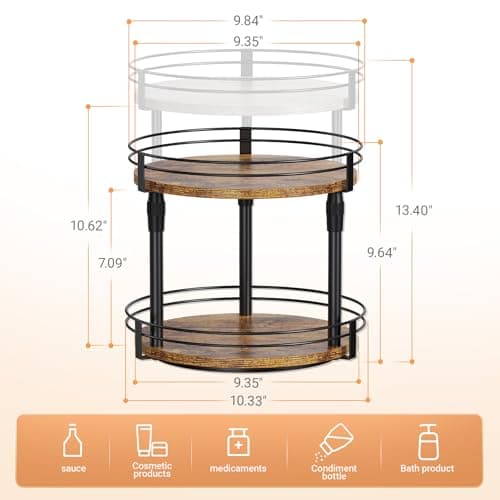 Across-Star Lazy-Susan-Organizer-Spice-Rack, 2-Tier Rotating Spice Organizer For Kitchen-Cabinet-Countertop-Pantry, Turntable Seasoning Holder Storage Shelf With Adjustable Height 5