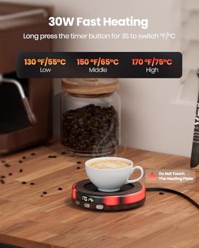 Gaiatop Coffee Mug Warmer for Desk, 3 Temp Settings, 2-9Hrs Timer, 3 Colorful Romantic Atmosphere Light Modes, Stocking Stuffers, Beverage Heating Plate with Digital Display for Candle Tea Milk Wood 2