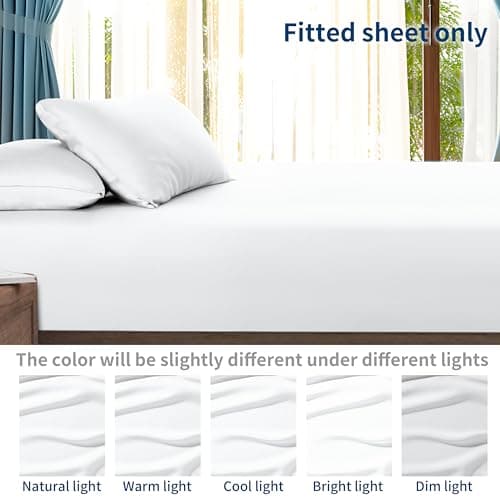 Bamboo Viscose Cooling Fitted Sheet Queen Size Only, 400 Thread Count, 16" Deep Pocket Cooling Bottom Sheets for Hot Sleeper, Silky Soft Breathable (Queen, White 8