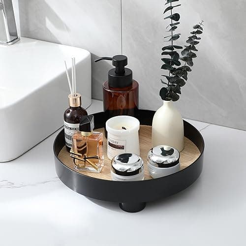 Decorative Tray Coffee Table Tray Round Trays for Home Decor Bathroom Counter Tray Perfume Organizer for Dining Table, Dresser, Kitchen,12 Inch, Black 5