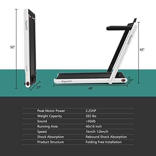 GYMAX Walking Pad, 2.25HP Dual Display Foldable Treadmill for Home with Remote/Smart App Control, Portable Compact Treadmill for Office Under Desk, Folding Running Machine for Small Spaces (White) 7