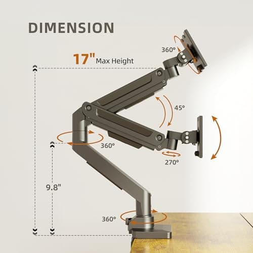 Claiks Dual Monitor Mount for 15-32 Screens, Ergonomic Gas Spring Monitor Arm for, Adjustable Computer Monitor Stand up to 40 lbs, with Clamp and Grommet Base, VESA Mounting Holes 75&100mm, Black 3
