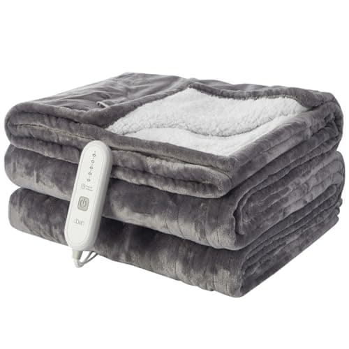Heated Blanket Electric Throw - Soft Fleece Flannel Heating Warming Blankets with Auto Shut Off for Couch Office Chair Bed Adults Machine Washable 50x60 Grey
