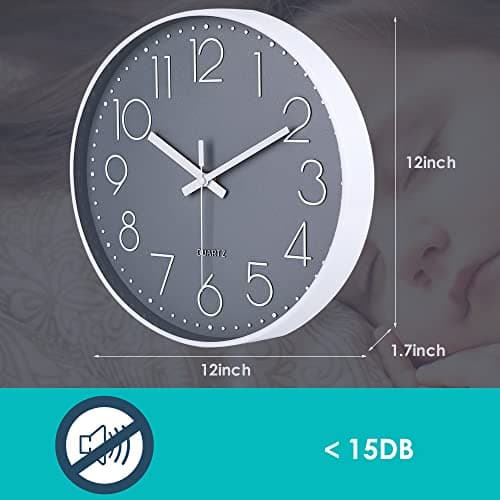 jomparis Wall Clock 12 Inch Non-Ticking Silent Battery Operated Round Wall Clock Modern Elegant Simple Style Clock for Home Office Kitchen Bedroom Living Room 5