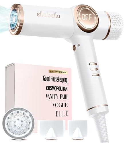 ELLA BELLA® Professional Ionic Hair Dryer with Diffuser • Negative Ion Blow Dryer • Suitable All Hair Types • Intelligent Heat Control & Rapid Drying Speeds • Lightweight Design • Low Noise Technology