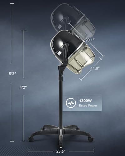 Y-NOT Professional Hairdryer Height Adjustable Hooded Stand Up Bonnet Hair Dryer, Floor Standing Rolling Base with Wheels for Beauty Salon Equipment Home Spa 6