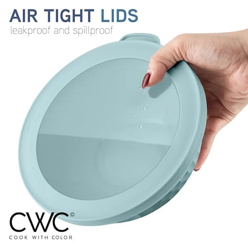 COOK WITH COLOR Mixing Bowls with Lids - 12 Piece Plastic Nesting Bowls Set includes 6 Prep Bowls and 6 Lids, Microwave Safe Mixing Bowl Set, Blue Embossed 7