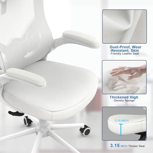 Home Office Chair, Ergonomic Comfy Desk Chair, High Back Computer Chair- Adjustable Headrest with Flip-Up Arms, Lumbar Support, Swivel Executive Task Chair (Modern, White) 7