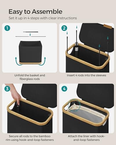 SONGMICS Laundry Hamper with Lid, Slim Laundry Basket, 17.2 Gallons (65L), Space-Saving, Removable Mesh Liner, Bamboo Handles, Collapsible, 16.5 x 8.9 x 27.8 Inches, Ink Black ULCB506B01 8