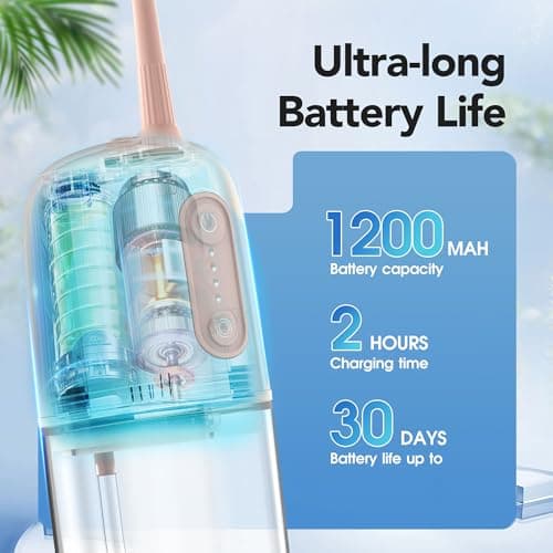 Operan Water Flossers for Teeth Cleaning Upgraded 200ml Cordless Water Dental Flossers Portable Rechargeable Oral Irrigator with 4 Modes 4 Jet Tips IPX7 Waterproof Water Floss for Home Travel (Pink) 5