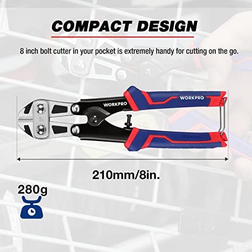 WORKPRO Mini Bolt Cutter 8-inch, Spring Loaded Wire Cutters Heavy Duty with Soft Anti-slip Handle, Small Bolt Cutter, Wire Cable Cutter, Spring Snips Clippers (Upgrade Grip) 6