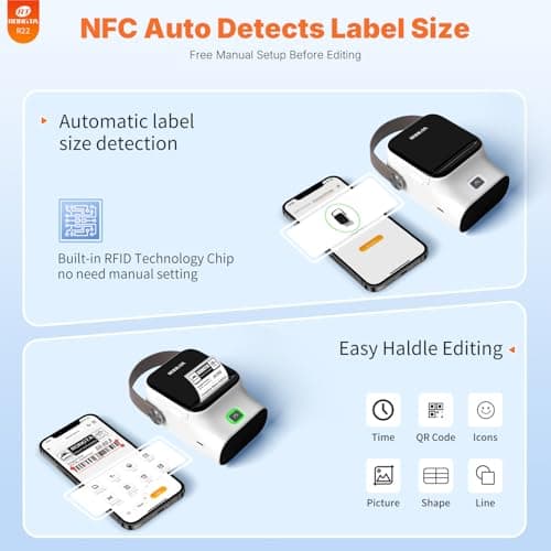 Rongta Bluetooth Label Maker Machine with Tape, Thermal Label Printer for Office, Small Business Essentials, Home Organization, Portable Inkless Sticker Label Maker with 2x1.18 inch Labels 7