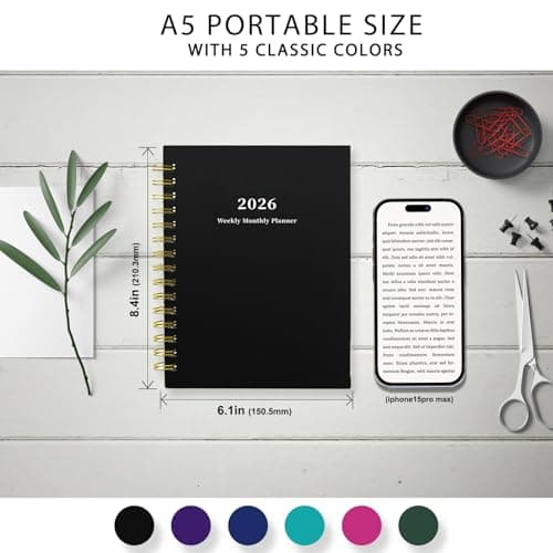 Ymumuda 2026 Planner, Daily Weekly and Monthly Planner，Jan 2026 - Dec 2026, 8.4" x 6.3", 2026 Calendar Planner Book with Tabs, Spiral Notebook with Inner Pocket for Office Home School Supplies 8