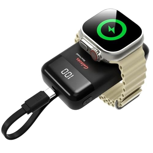 Galeces 3000mAh Mini Portable Charger for Apple Watch,Fast Charging for iWatch and iPhone,Wireless Magnetic Charger with Built-in USB C Cable,Travel Gifts for SE/Ultra/1-9 Series,iPhone15/16, Black