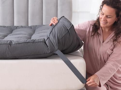 WhatsBedding 5 Inch Goose Feather Mattress Topper Queen Size, 100% Cotton Cover Feather Bed Topper, Filled with Shredded Foam, 4 Layers Design, CertiPUR-US Certified - Grey, 60"x80"