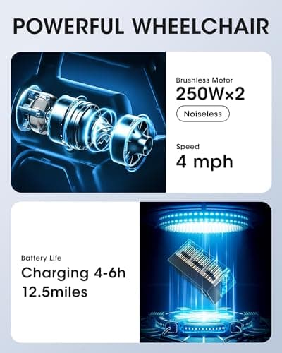 HVREGHY Electric Wheelchair for Adults, Lightweight Foldable Portable All Terrain Power Motorized Wheel Chair, Security & Comfortable & Designed to Last, Weight Capacity 300 lbs, 12.5 Miles Range 6