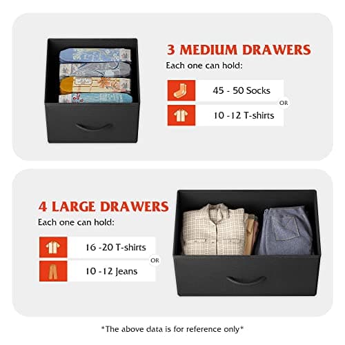 WLIVE 7 Drawer Dresser TV Stand, Entertainment Center, Media Console Table with Metal Frame and Wood Top for TV up to 45 inch, Chest of Drawers for Bedroom, Living Room, Black and Rustic Brown 5