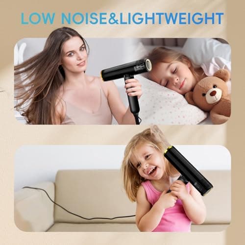 Nicebay Ionic Hair Dryer with diffuser for Curly Hair,1600W &110000RPM High-Speed Brushless Motor for Fast Drying,Professional Blow Dryer for Women,Low Noise,Lightweight,Lock Function,Travel HomeSalon 7