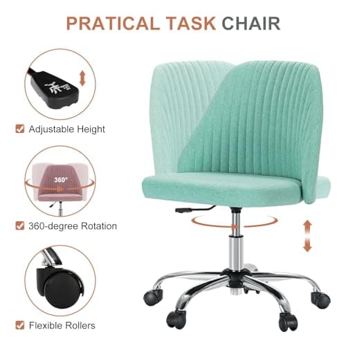 DUMOS Office Desk Chair, Modern Cute Rolling Vanity Swivel Task Chairs with Wheels, Comfortable Back Seat Armless for Home, Bedrooms, Office, Study, Student, Adults, Make-up, Dressing Room, Mint 5