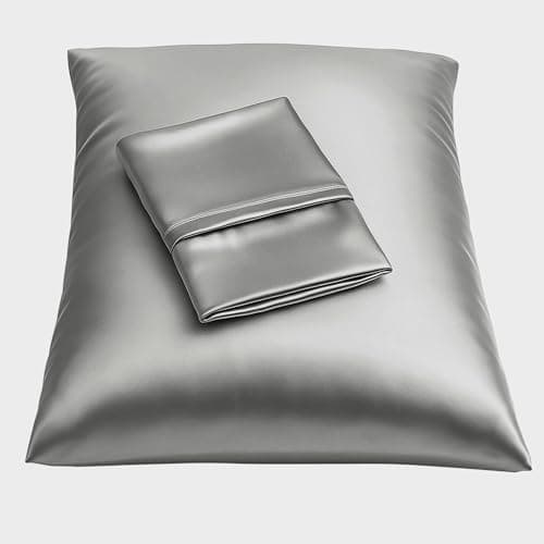 BLISSFORD Satin Pillowcase with Zipper, for Hair and Skin Care, Feels Soft and Cool Like a Silk Pillowcase, Satin Pillow Cases 2 Pack, Slik Pillow Cover, Grey - Standard Size - Set of 2