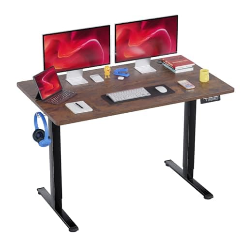PayLessHere 48 Inch Electric Standing Desk Computer Desk with Large Space and Headphone Holder Office Desk with Electric Lifting and 2 Memory Function for Office Meeting Room,Brown