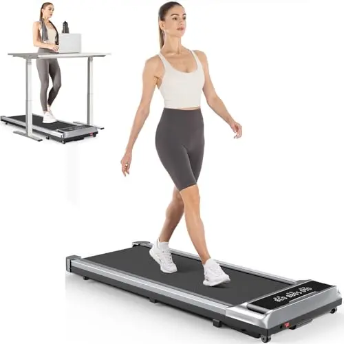 Gywowken Walking Pad Treadmill Under Desk, 2.5HP Portable Small Treadmill for Home Office, Flat Treadmills for Walking Running, Remote Control & Bluetooth Speaker, Pink