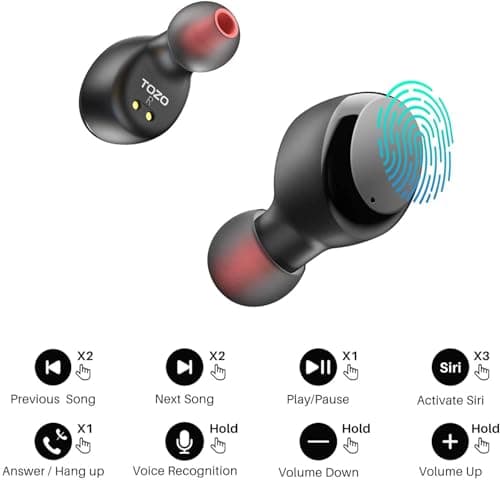 TOZO T6 Wireless Earbuds, Bluetooth 5.3 Ear Buds, Stereo Sound in Ear Headphones, 50 Hours Playtime, Wireless Charging Case, APP Customizable EQs, IPX8 Waterproof Earphones 8