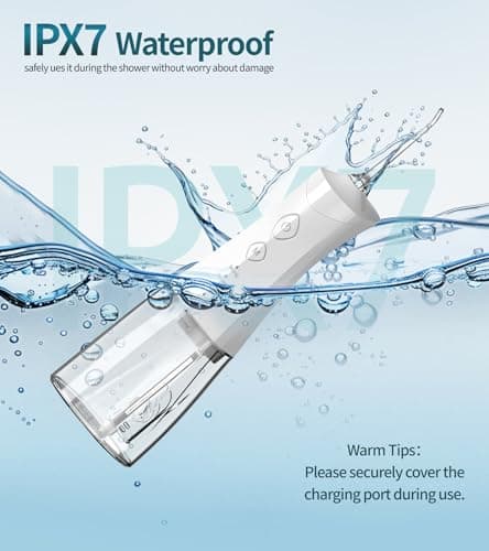 Water Dental Flosser Cordless for Teeth, 350ML Water Dental Flosser Teeth Pick 4 Modes Portable Oral Irrigator with 4 Jet Tips Rechargeable Flossers Oral Irrigator IPX7 Waterproof for Home Travel 6