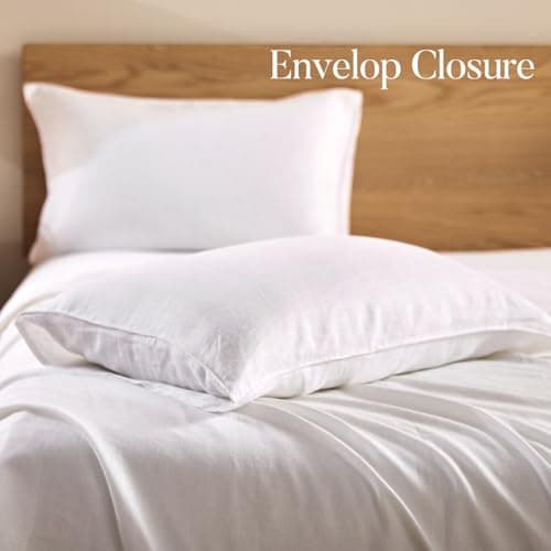 DAPU 100% Linen Pillowcases 20x30 Inches Pillow Cases (Pack of 2) with Envelope Closure, Stone Washed Breathable and Cooling (White, Queen) 4