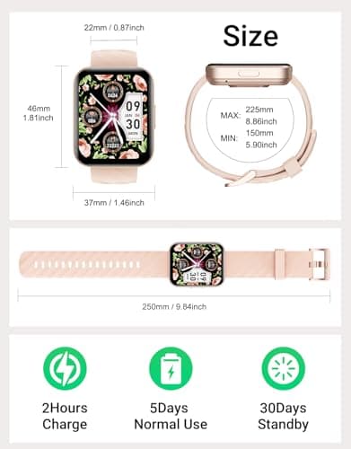 Dakofied Smart Watch (Answer/Make Calls), 1.85" Smart Watches for Women Men Digital Watch Fitness Tracker with 100+ Sport Modes Heart Rate Monitor for iOS Android Phones Waterproof (Light Pink) 8