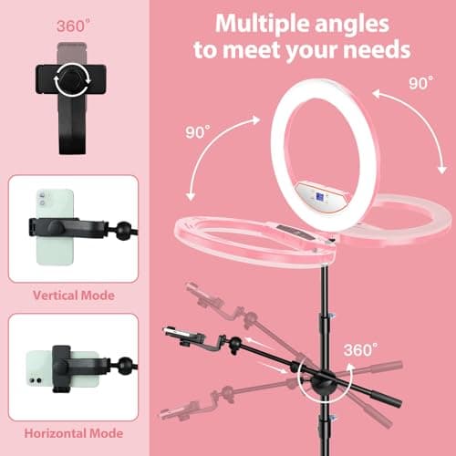 Ring Light with Stand 22inch Kit: Professional Ring Light Overhead Tripod for iPhone ipad, LCD Display/2 USB Ports for Makeup Barber Tattoo Lash Extension Video Photography Lighting (Pink) 5