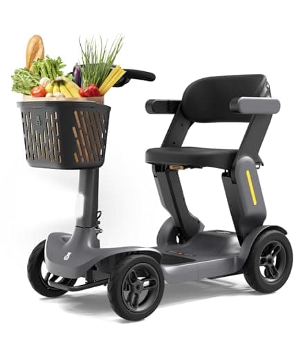 Glashow S3 Folding Mobility Scooter for Seniors & Adults – 4-Wheel All-Terrain Electric Scooter, 25 Mile Range, 6 MPH, 265 lb Capacity, Reverse, LED Lights & Basket – Gray