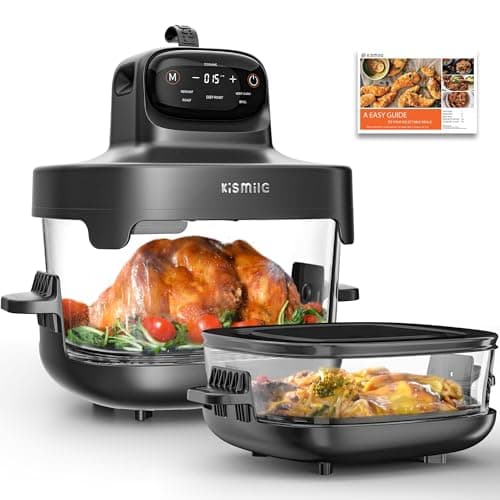Kismile 5-in-1 Portable Glass Air Fryer, 2.6QT & 4.7QT Dual Glass Containers with Lids, 85% Less Oil, Compact Smart Air Fryer Oven for Deep Roast, Crisp, Keep Warm – Freezer & Dishwasher Safe