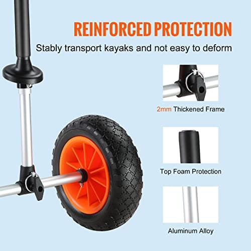 VEVOR Sit on Top Kayak Cart Dolly, 280lbs Load Capacity, Adjustable Width for Kayaks with Drain Holes of 1’’, Detachable Canoe Trolley Cart with 10'' Solid Tires 5