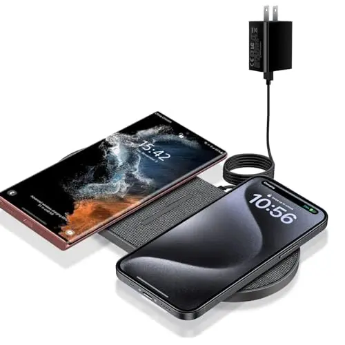 40W Wireless Charging Pad,Dual 20W Charging mat for Apple iPhone 16 15 14 13 12 11 Pro/Max/Mini/Plus/XS/XR,Airpods 4/3/Pro,2 in 1 Wireless Phone Charger for Samsung,Pixel,Xperia(with PD Adapter)