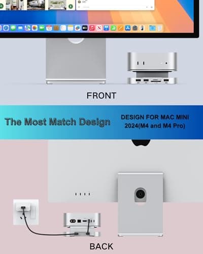GEWOKLIY Mac mini M4 Dock, Aluminum Stand and Hub for Mac mini M4 and M4 Pro 2024 with M.2 NVMe SSD Enclosure, 2X USB-A 10Gbps, SD/TF Card Readers, USB 2.0 Data (MC60) 7